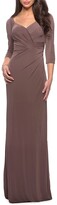 Thumbnail for your product : La Femme V-Neck 3/4-Sleeve Long Jersey Dress