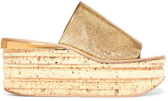 Chloé Camille Metallic Cracked-leather Wedge Sandals - Gold