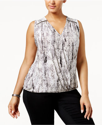 INC International Concepts Plus Size Printed Surplice Top, Created for Macy's
