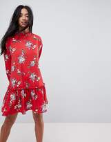 Thumbnail for your product : ASOS Petite DESIGN Petite smock mini dress with pep hem in red floral