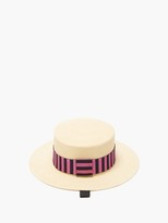 Thumbnail for your product : Maison Michel Kiki Striped-band Straw Boater Hat - Pink White