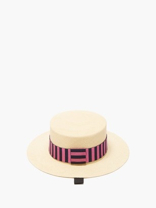 Maison Michel Kiki Striped-band Straw Boater Hat - Pink White