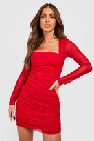 Thumbnail for your product : boohoo Square Neck Ruched Mesh Bodycon Dress