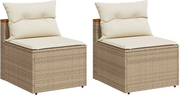 VidaXL vidaXLArmlessPatioSofas-BeigePolyRattanOutdoorSeatingwithCreamWhiteCushionsWeather-Resistant&ModularDesign