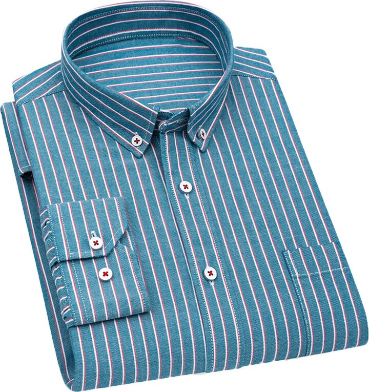 Pegsmio Men's Striped Cotton Long Sleeve Dress Shirt Office Business