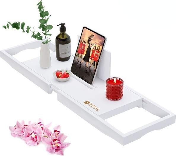 Royal Craft Wood RoyalCraftWoodBambooAdjustableBathtubCaddyTray(White)