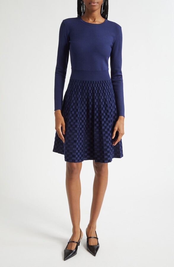 Velvet Check Long Sleeve Sweater Dress