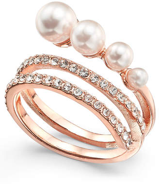 INC International Concepts Rose Gold-Tone Pavé & Imitation Pearl Wrap Ring, Created for Macy's