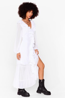 Nasty Gal Womens Chiffon Long Sleeve Ruffle Maxi Dress - White - 10