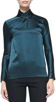 Thumbnail for your product : Jason Wu Long-Sleeve Hammered Silk Blouse, Evergreen