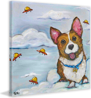 Marmont Hill 'Corgi In Space' by Tori Campisi Painting Print on Wrapped Canvas