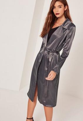 Missguided Satin Duster Coat Grey