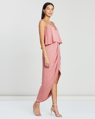 Shona Joy Women's Pink Midi Dresses - Luxe Draped Cocktail Frill Dress