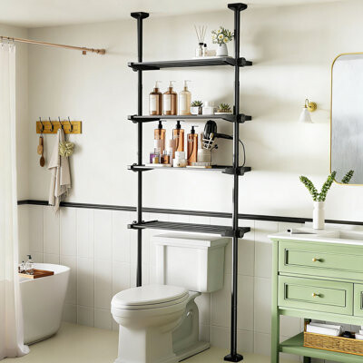 Wrought Studio Over The Toilet Storage Shelf 4-Tier Adjustable Bathroom Organizer With No-Drill Tension Mount Space-Saving Cabinet Rack For Small Bathrooms And Apa