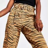 Thumbnail for your product : River Island Beige tiger print paperbag jeans