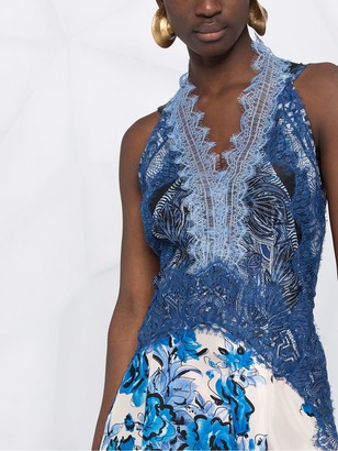 Alberta Ferretti Floral-Print Lace-Trimmed Silk Maxi Dress