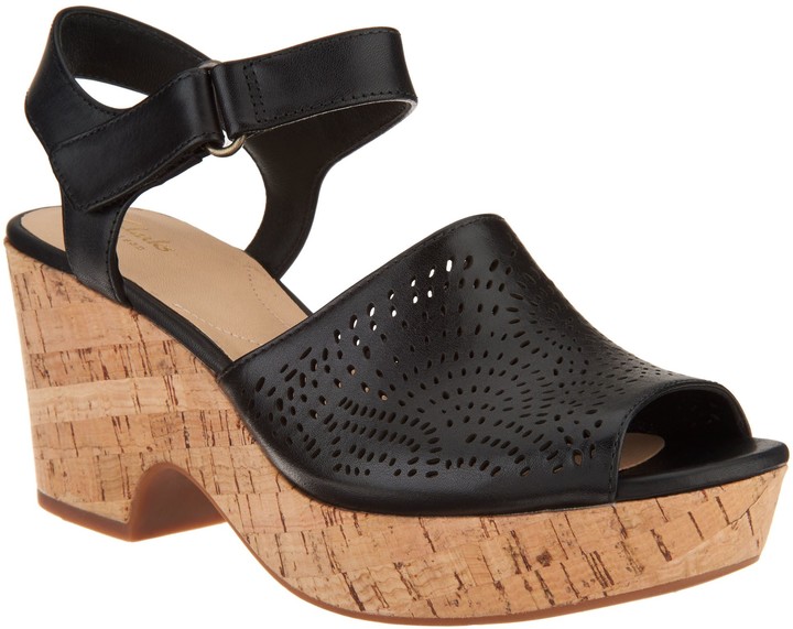 Clarks Artisan Perforated Leather Wedge Sandals - Maritsa Nila - ShopStyle