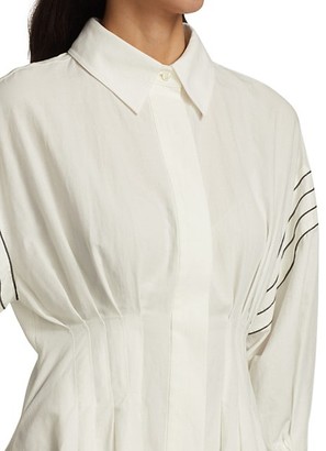Brunello Cucinelli Puff-Sleeve Collared Asymmetric Midi Dress