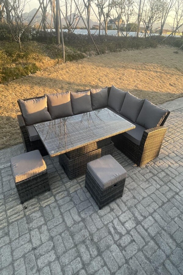Fimous High Back Rattan Corner Sofa Sets Adjustable Rising Table 8