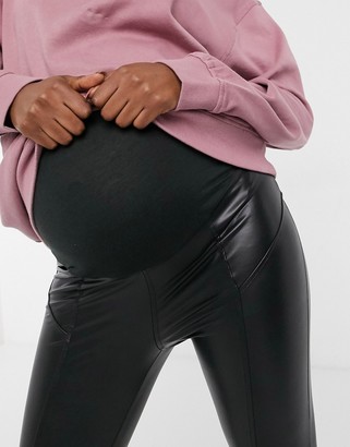 New Look Maternity overbump leather look leggings in black - ShopStyle