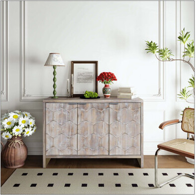 Ophelia & Co. Accent Cabinet Farmhouse Style 3 Door Wooden Cabinet Sideboard Buffet Server Cabinet Storage Cabinet, For Living Room, Entryway, Hallway, Office, Kitc