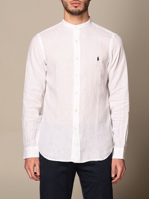 Polo Ralph Lauren shirt in linen with mandarin collar - ShopStyle