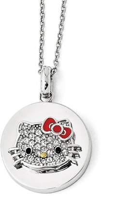 Hello Kitty Czech Crystal Flat Face & Red Bow Disc Pendant Necklace