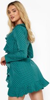 Thumbnail for your product : boohoo Polka Dot Wrap Front Ruffle Tea Dress