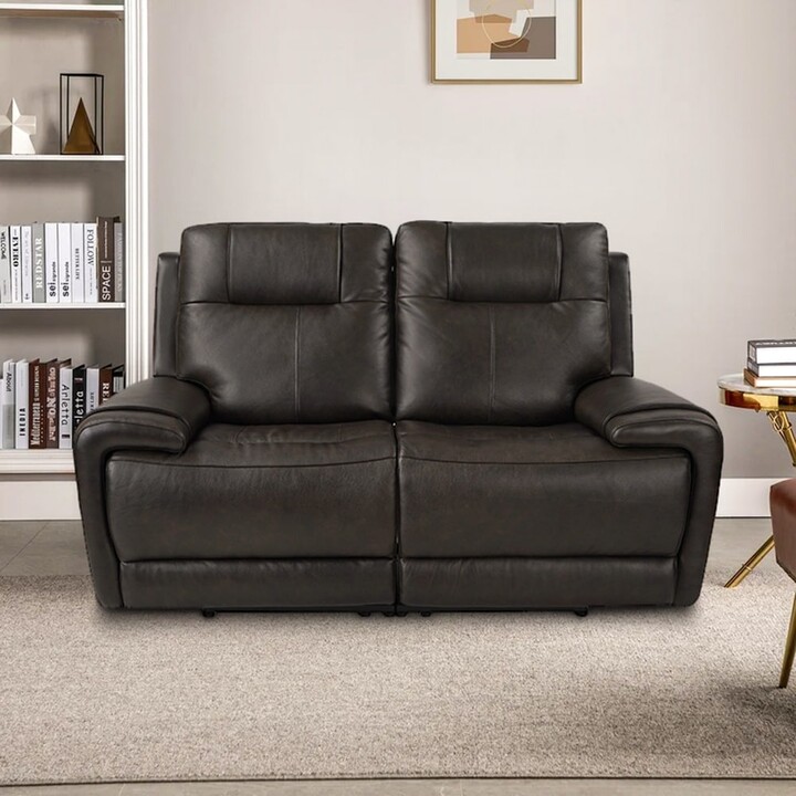 LY & S Collection Leather Power Reclining Loveseat with USB Port
