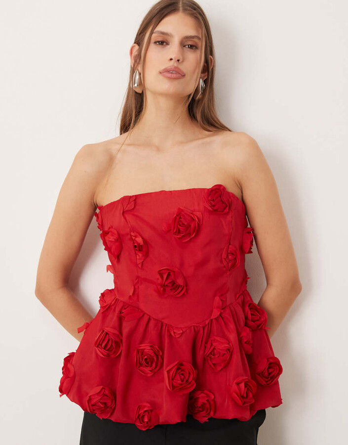 Y.A.S 3D floral applique bandeau top in red