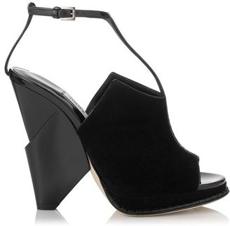Jimmy Choo Kascade  Suede and Patent T-Strap Wedges
