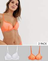 Thumbnail for your product : Dorina Joyce 2 pack jacquard mesh push-up plunge bra in orange and white