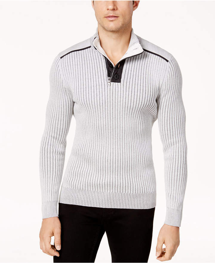 INC International Concepts Men's QuarterZip and Button Ribbed Sweater