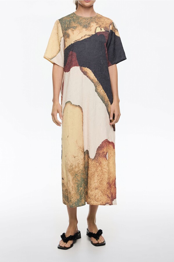 Bimba y Lola Abstract Straight Cut Maxi Dress With Cut-Outs