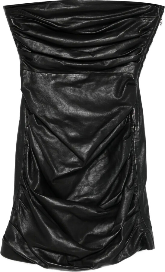Amiri Ruched Calf Leather Mini Dress