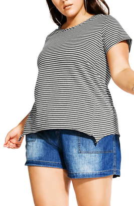 City Chic Relaxed High/Low Stripe Stretch Cotton Top