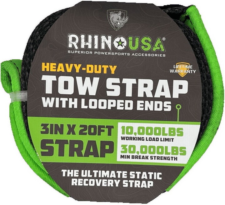 Rhino USA Tow Strap 3in x 20ft, 1 Count per Pack – Heavy Duty Recovery Strap for Towing