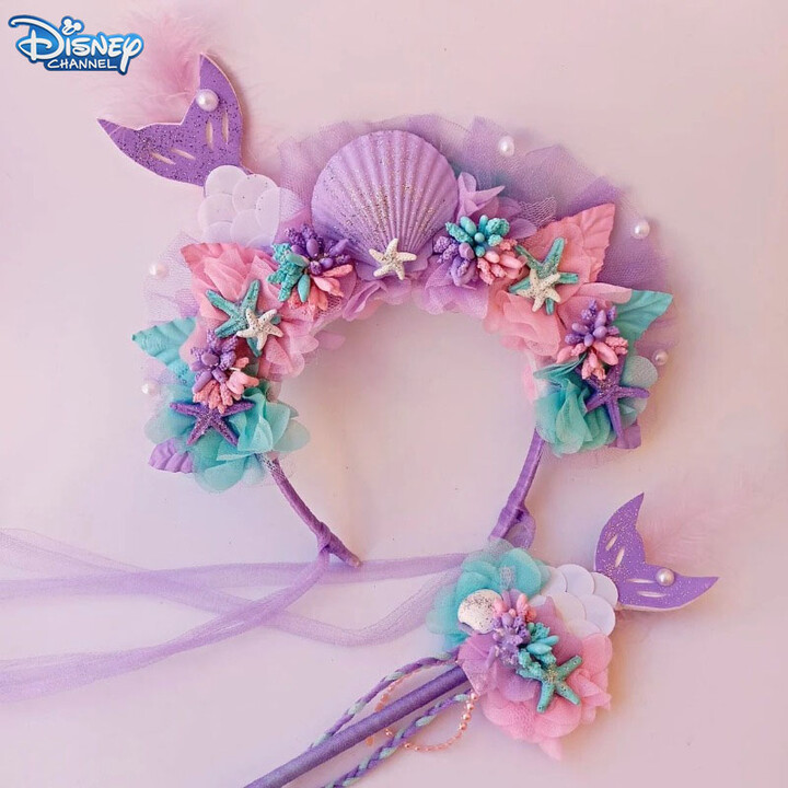 Disney Purple Mermaid Headpiece Hair Hoop Sequins Fairy Princess Angel Wand Sticks Children & apos;s Dress Up Headdress Accessories