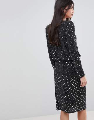 Flounce London Tall Sequin Midi Dress with Shoulder Pads