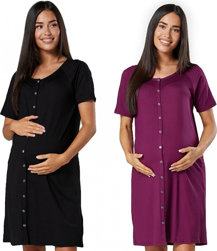 HAPPY MAMA Women's Maternity Breastfeeding Nightdress for Labour 2pack