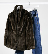 Thumbnail for your product : ASOS Petite DESIGN Petite stand faux fur collar coat in brown