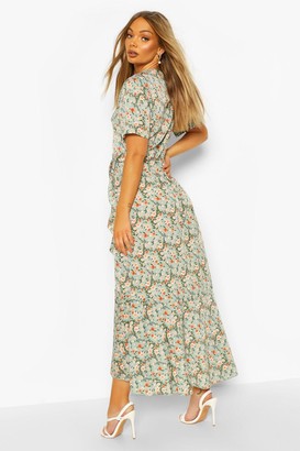 boohoo Wrap Front Ruffle Detail Floral Midaxi