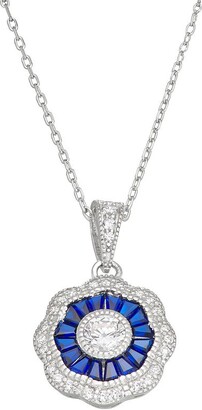 Unbranded Sterling Silver Lab-Created Blue Spinel & Cubic Zirconia Pendant Necklace