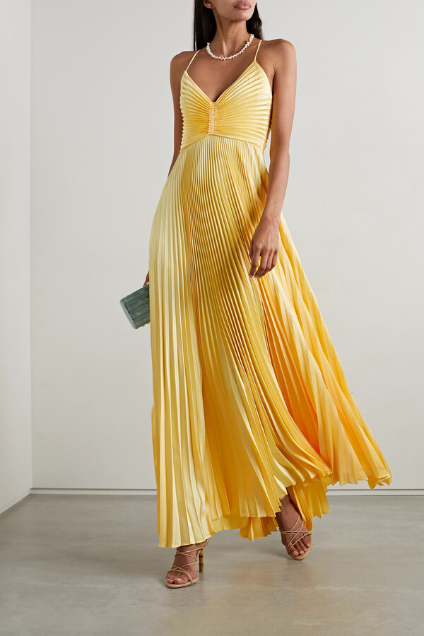 A.L.C. Aries Cutout Pleated Satin Maxi Dress - Yellow - ShopStyle