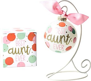 Coton Colors Best Aunt Ever Glass Ornament with White Swirl Stand Set