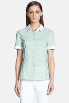 Thumbnail for your product : St. John Short Sleeve Chambray Blouse