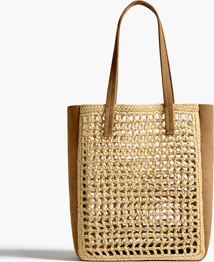 Small Zoe Tote in Natural Raffia with Mud Suede
