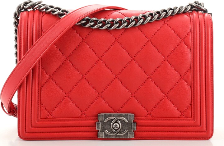 Chanel Red Quilted Leather and Patent Medium Boy Flap Bag