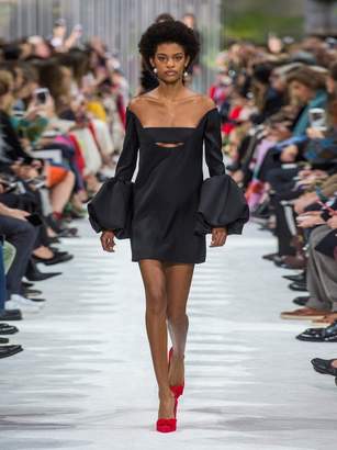 Valentino Bell Sleeve Silk Crepe Dress - Womens - Black