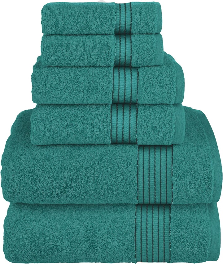 Elegant Comfort Solid Print 100% Turkish Cotton Towels & Washcloths, Turquoise, 6 Count